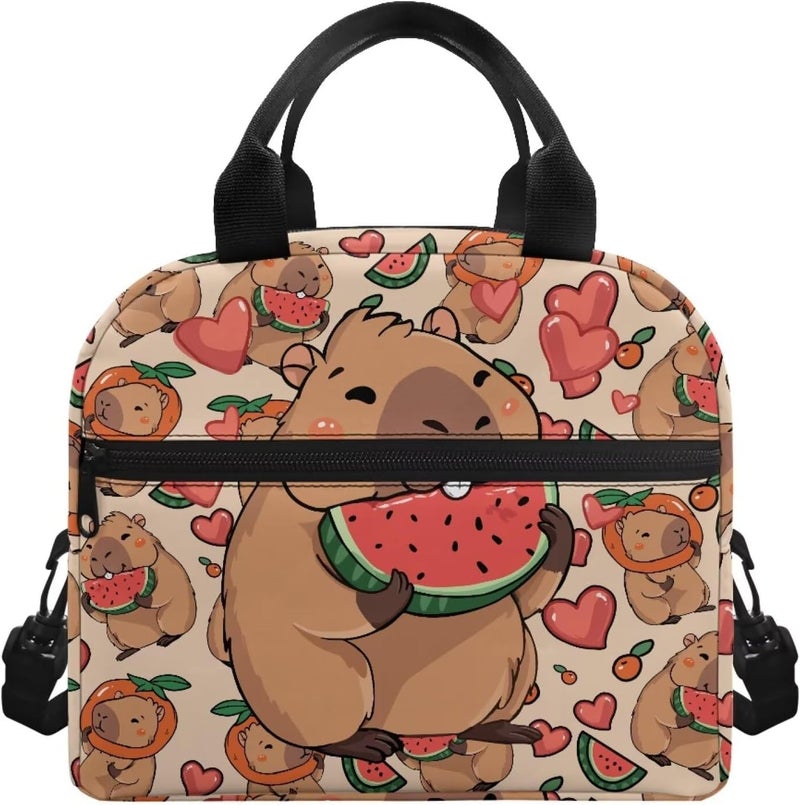 Yuosegray Kawaii Capybara Lunch Box Girls 8-12 Watermelon Insulated Lunch Bag for Kids 4-6 Kindergarten Preschool Meal Bag Toddler Students Daughter Elementary School Adjustable Shoulder Strap - Image 1